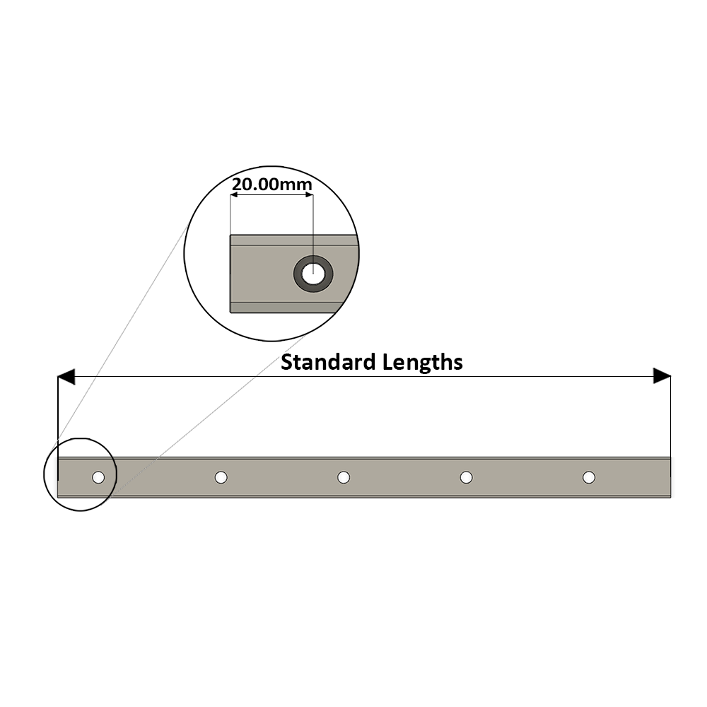 LSH30RLX360-S20-N-D AIRTAC LSH 30MM SERIES RAIL<br>NORMAL ACCURACY, 20MM END TO FIRST HOLE, CUT TO LENGTH OF 360MM