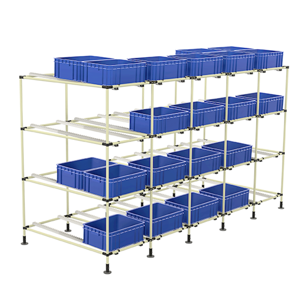TUBE-JOINT FLOW RACK MODULAR SOLUTION TUBE AND JOINT FLOW RACK WITH MULTIPLE BINS