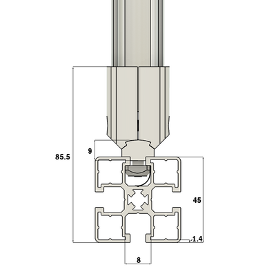 41D-166-3 MODULAR SOLUTION D28 TO SQUARE PROFILE CONNECTOR<BR>CREATE D28 RIDGE FOR M8 TEE SLOT