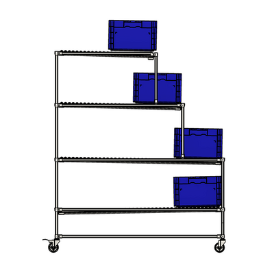 D28 BIN FLOW CART MODULAR SOLUTION D28 LEAN TUBE, FLOW CART WITH FOUR BINS